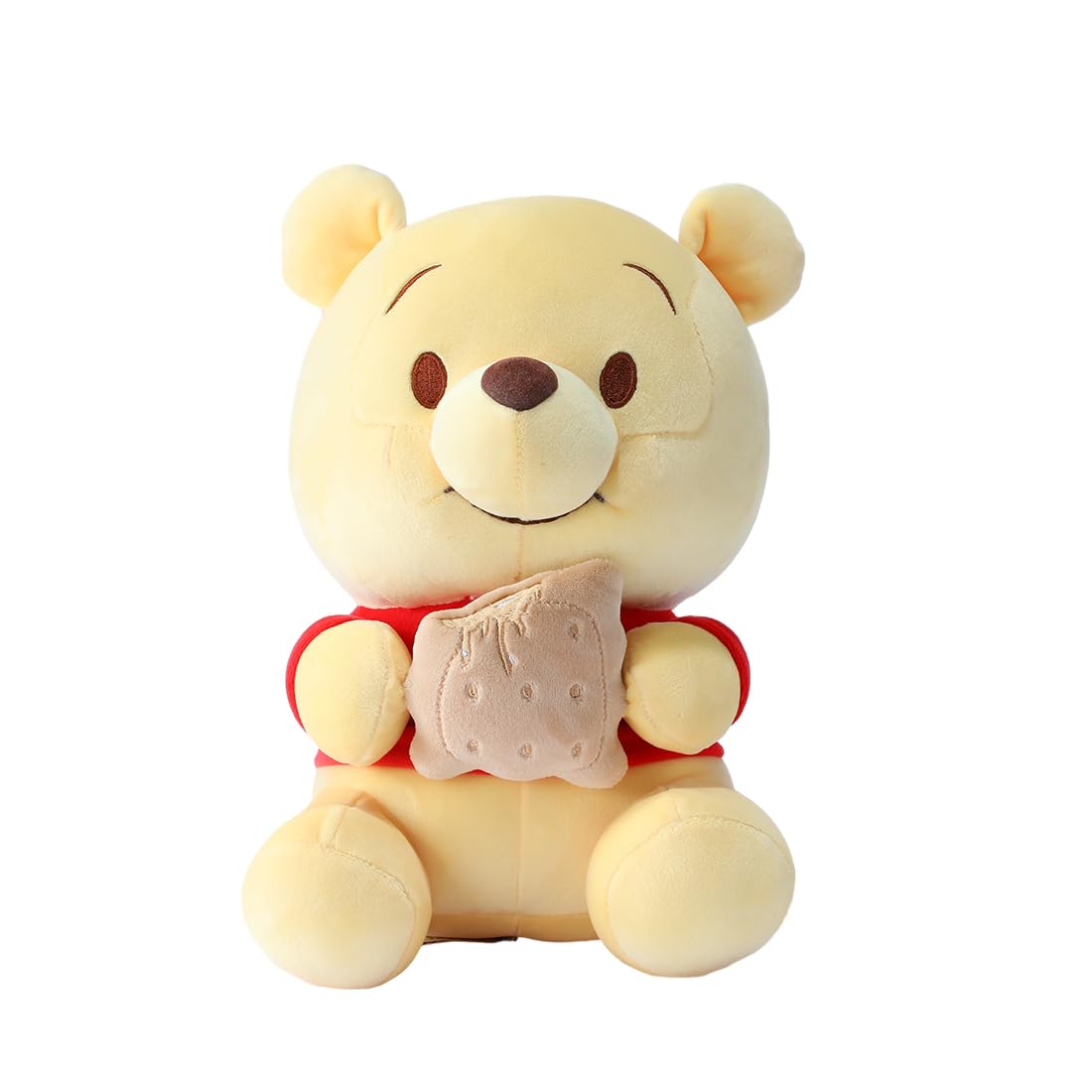 MINISO Winnie-The-Pooh Stuffed Animals Plush Toy Sitting Holding Biscuits, Soft Cute Ideal Gift Doll for Sleeping and Decoration