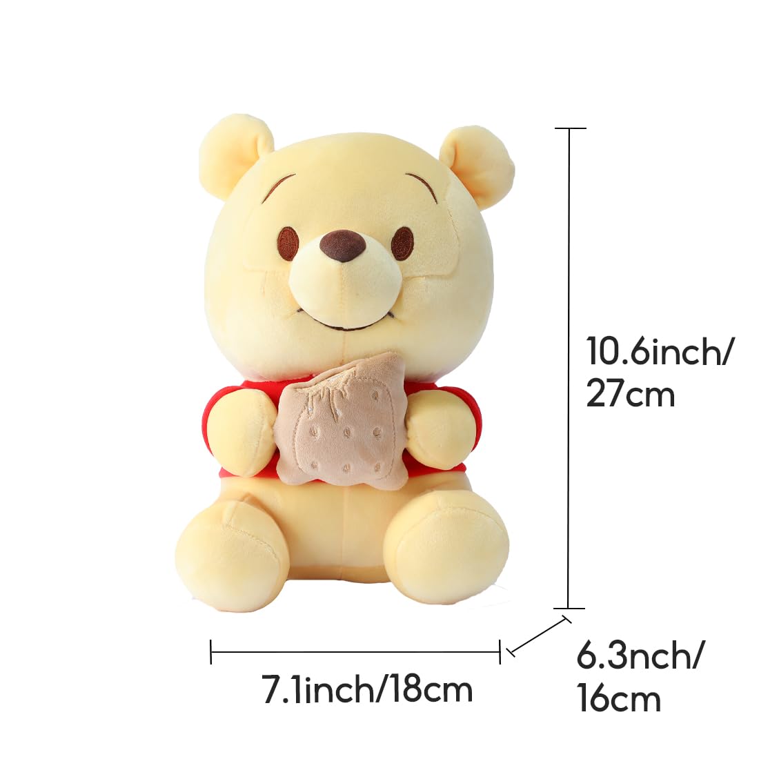 MINISO Winnie-The-Pooh Stuffed Animals Plush Toy Sitting Holding Biscuits, Soft Cute Ideal Gift Doll for Sleeping and Decoration