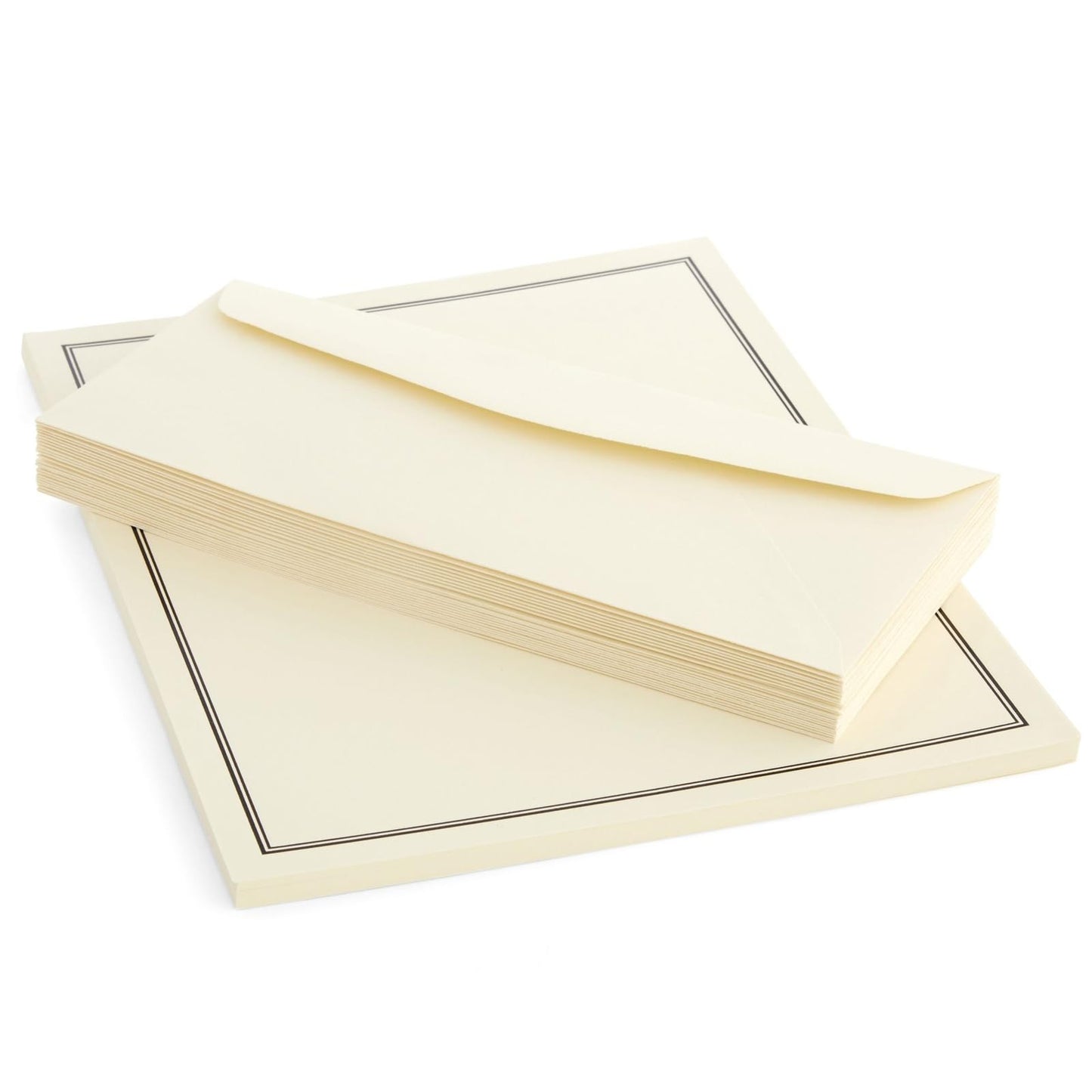 Pipilo Press 72-Piece Stationery Paper & Envelopes Set - 8.5 x 11 in Ecru Letter Paper with Black Border - Letter Writing Set with 48 Sheets & 24 Envelopes - Supplies for Correspondence