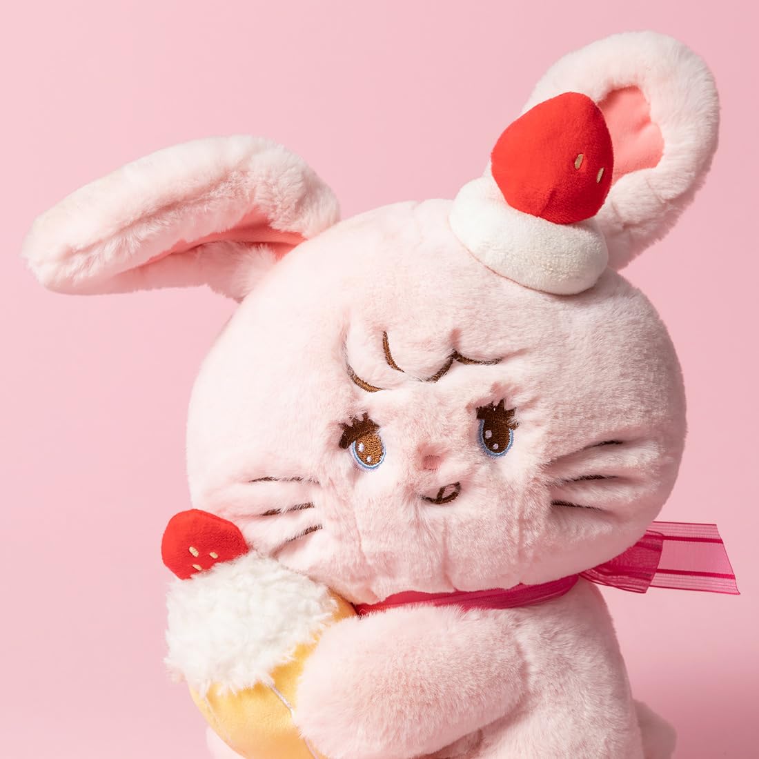 MINISO Mikko Strawberry Squad Series Plush Toy,Kawaii Sitting Bunny Cammy Stuffed Animals, Soft Plush Dolls Cute Cartoon Cross-Dressing Gifts for Girls Birthday