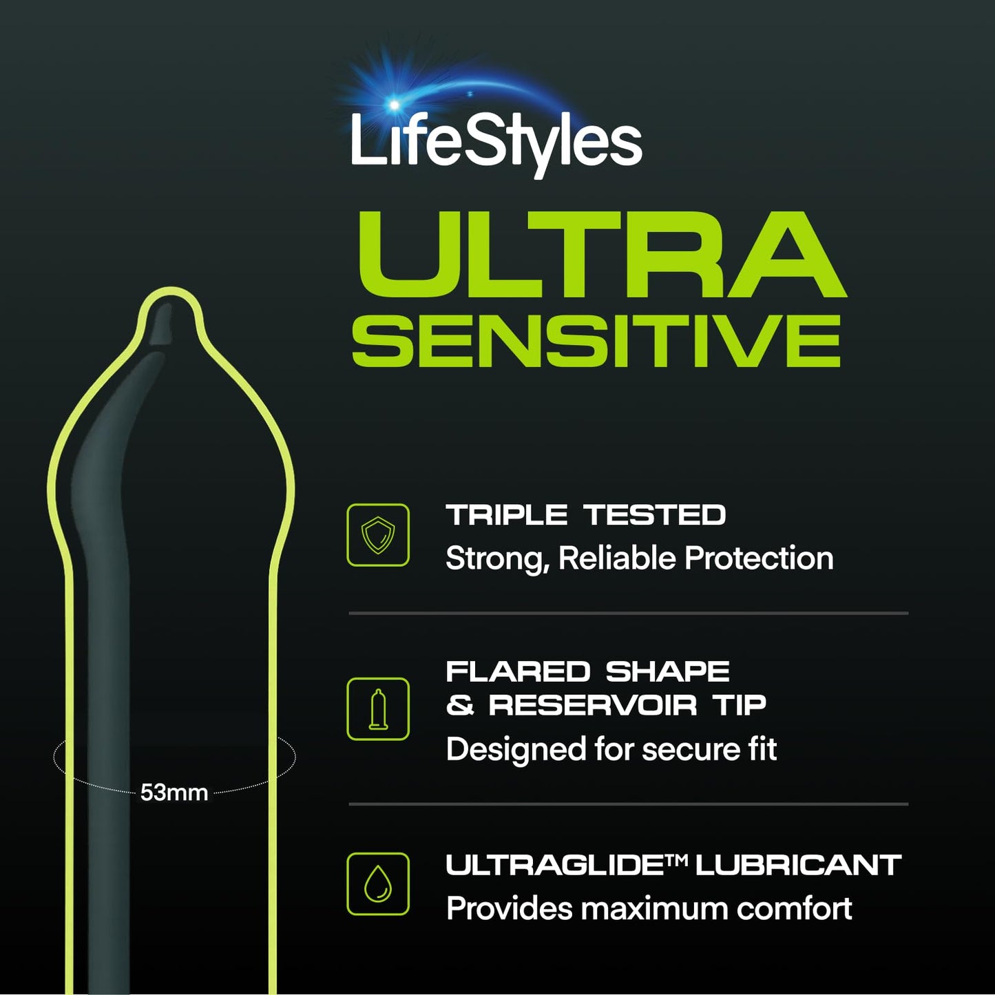 LifeStyles Ultra Sensitive Premium Lubricated Natural Latex Condoms Value Pack - 100 Count, 1 Pack - Triple Tested for Best Protection, Made with UltraGlide Silicone Lube