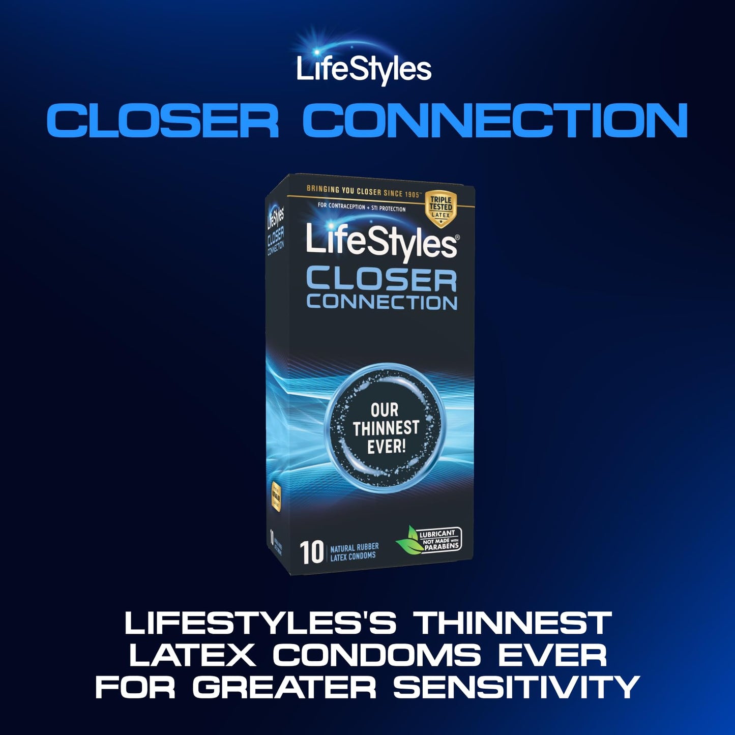 LifeStyles Closer Connection Natural Rubber and Lubricated Thin Latex Condoms, 10 Count, Triple Tested (Pack of 1)