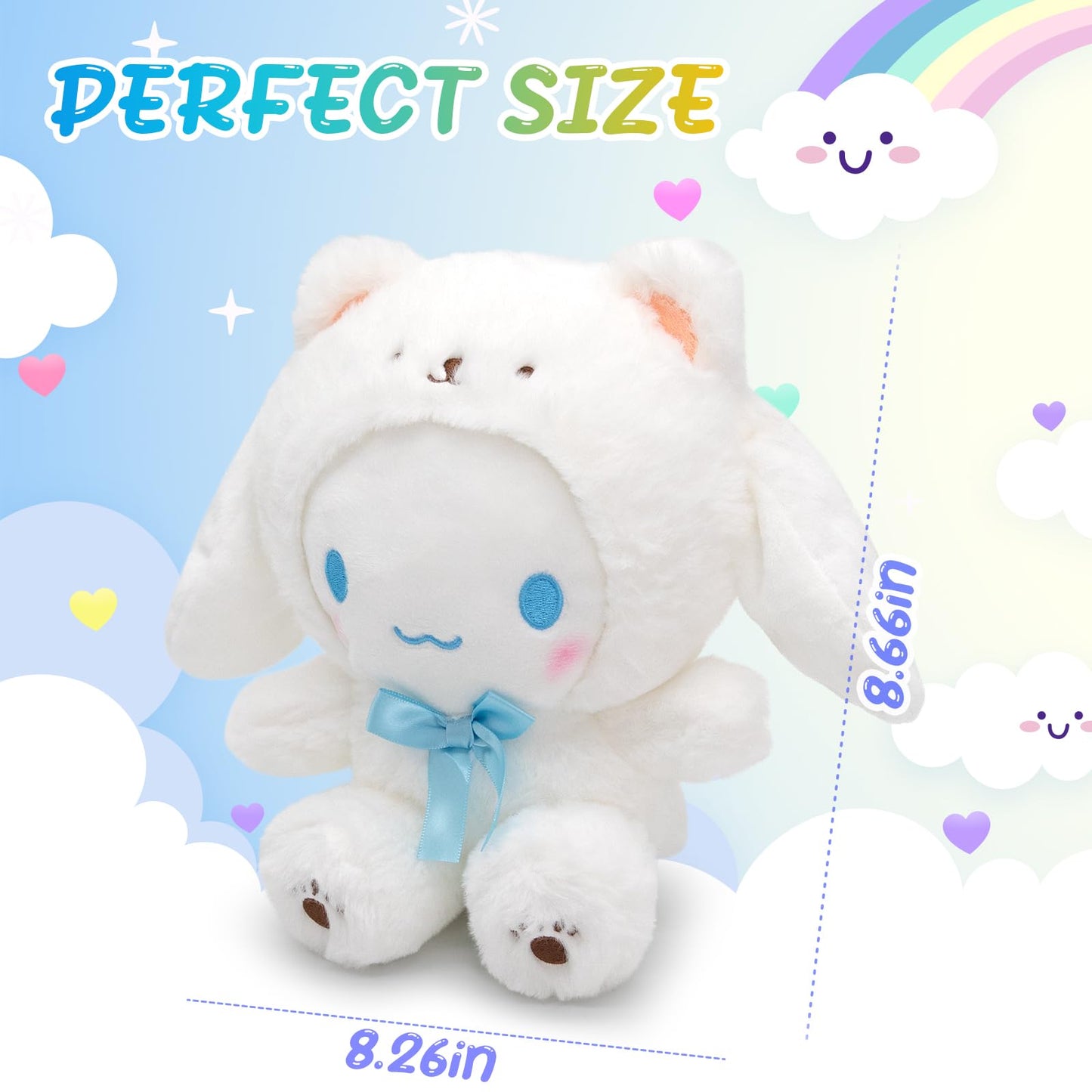 Kawaii Cartoon White Stuffed Animal Plush Doll,Soft Animal Figure Plush Pillow Toys,Birthday Gifts for Girls Kids