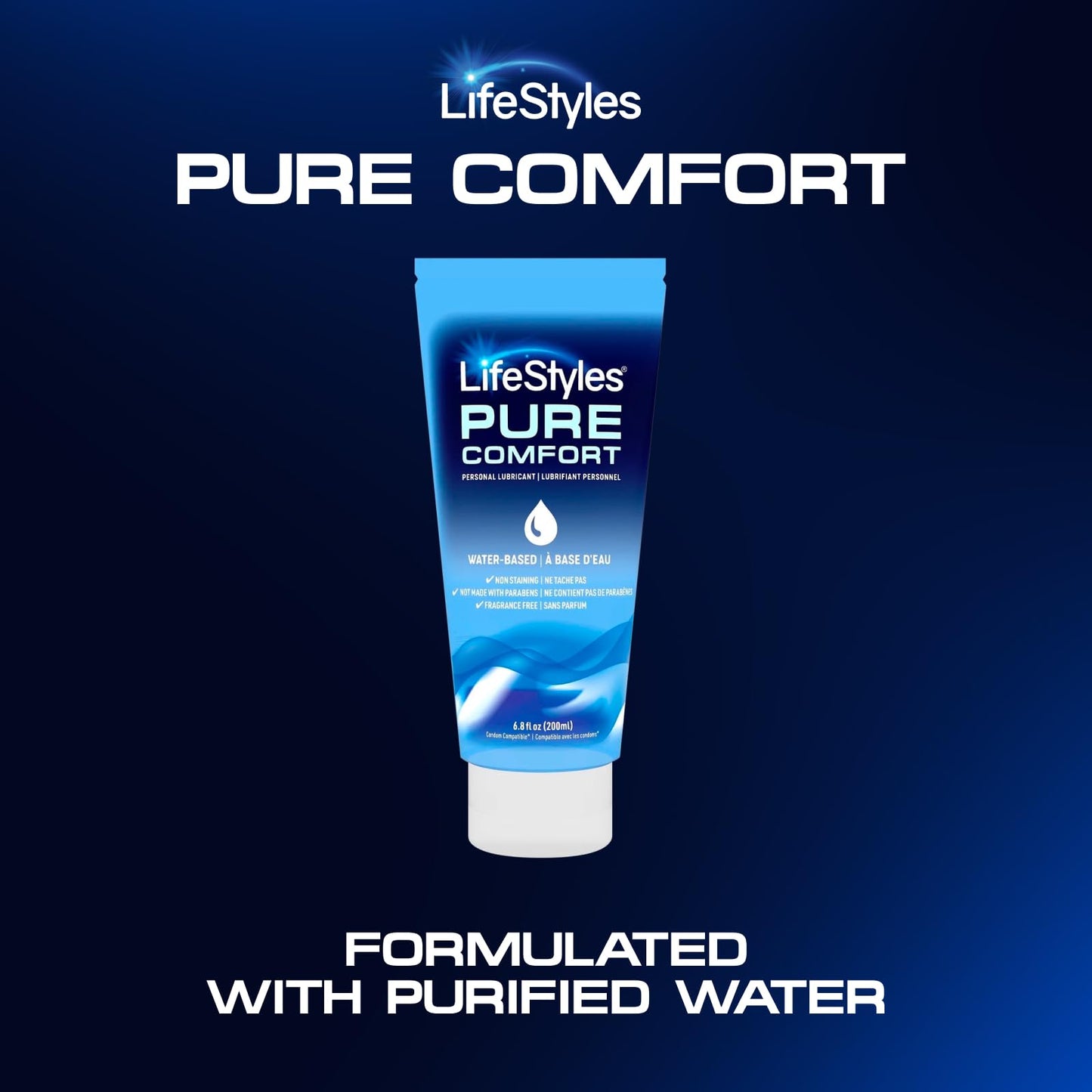 Lifestyles Pure Comfort Water Based Lube, 6.8 fl oz,1 Pack, pH-Balanced, Transparent, Fragrance-Free, Paraben-Free Personal Lubricant