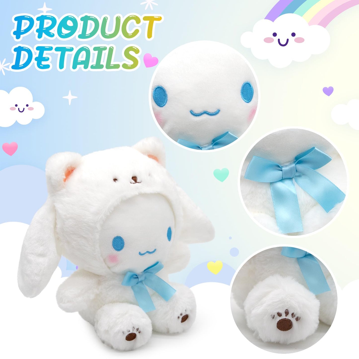 Kawaii Cartoon White Stuffed Animal Plush Doll,Soft Animal Figure Plush Pillow Toys,Birthday Gifts for Girls Kids