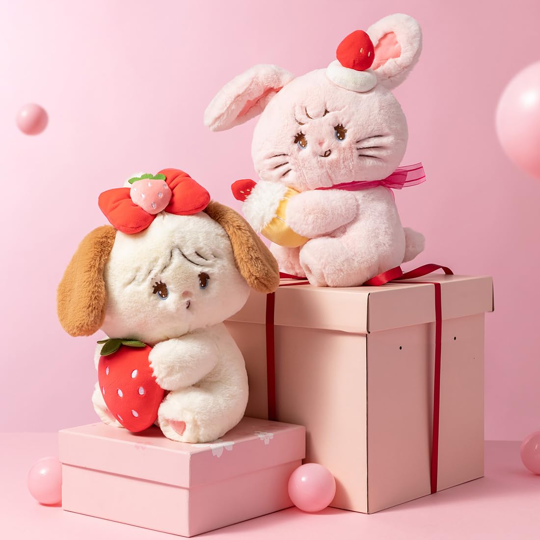 MINISO Mikko Strawberry Squad Series Plush Toy,Kawaii Sitting Bunny Cammy Stuffed Animals, Soft Plush Dolls Cute Cartoon Cross-Dressing Gifts for Girls Birthday
