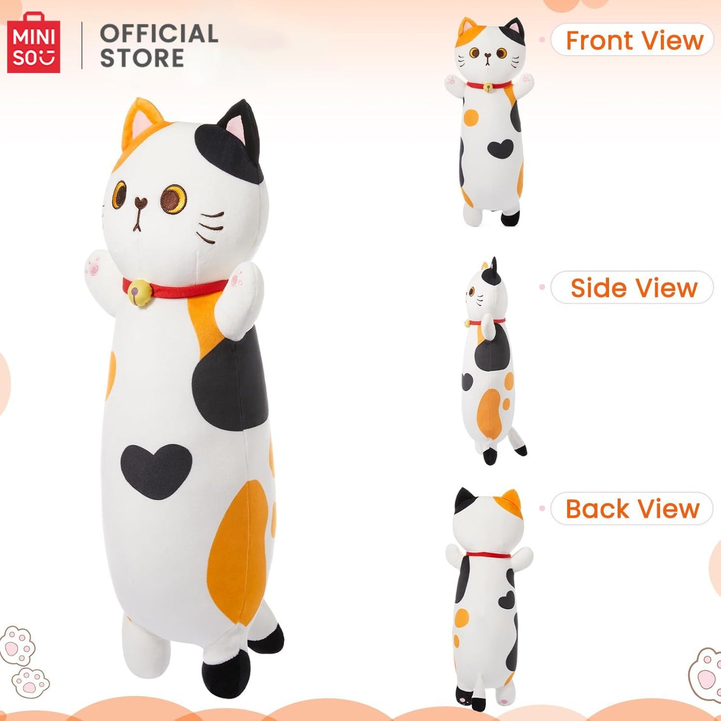 MINISO Long Cat Plush Pillow Kitten Body Pillow Stuffed Animals Soft Throw Sleeping Pillow Kawaii Cuddle Cartoon Stuffed Plush Toy for Kids Boys Girls, 20"