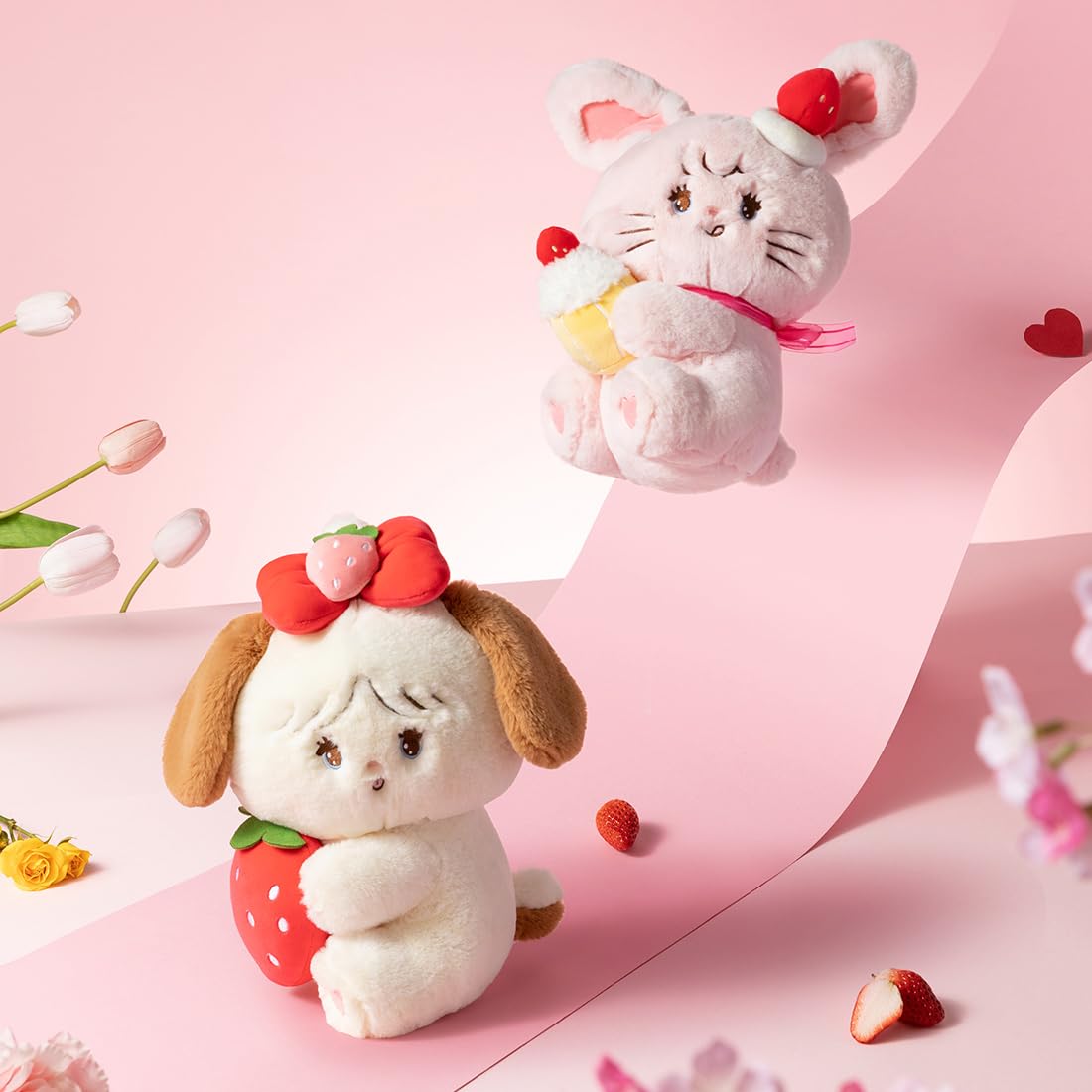 MINISO Mikko Strawberry Squad Series Plush Toy,Kawaii Sitting Bunny Cammy Stuffed Animals, Soft Plush Dolls Cute Cartoon Cross-Dressing Gifts for Girls Birthday