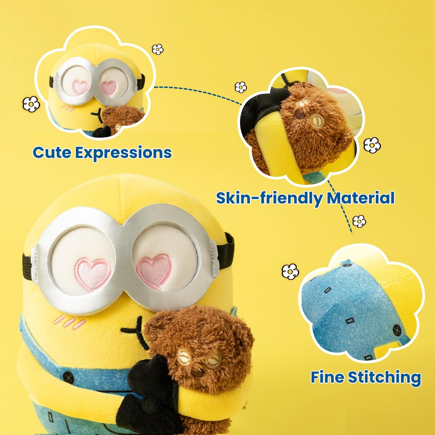 MINISO 8" Minions Stuffed Animals Plush Toys, Cute Sleeping Bedding Stuffed Animals Kawaii Plushies Pillow for Kids (Bob+Tim)