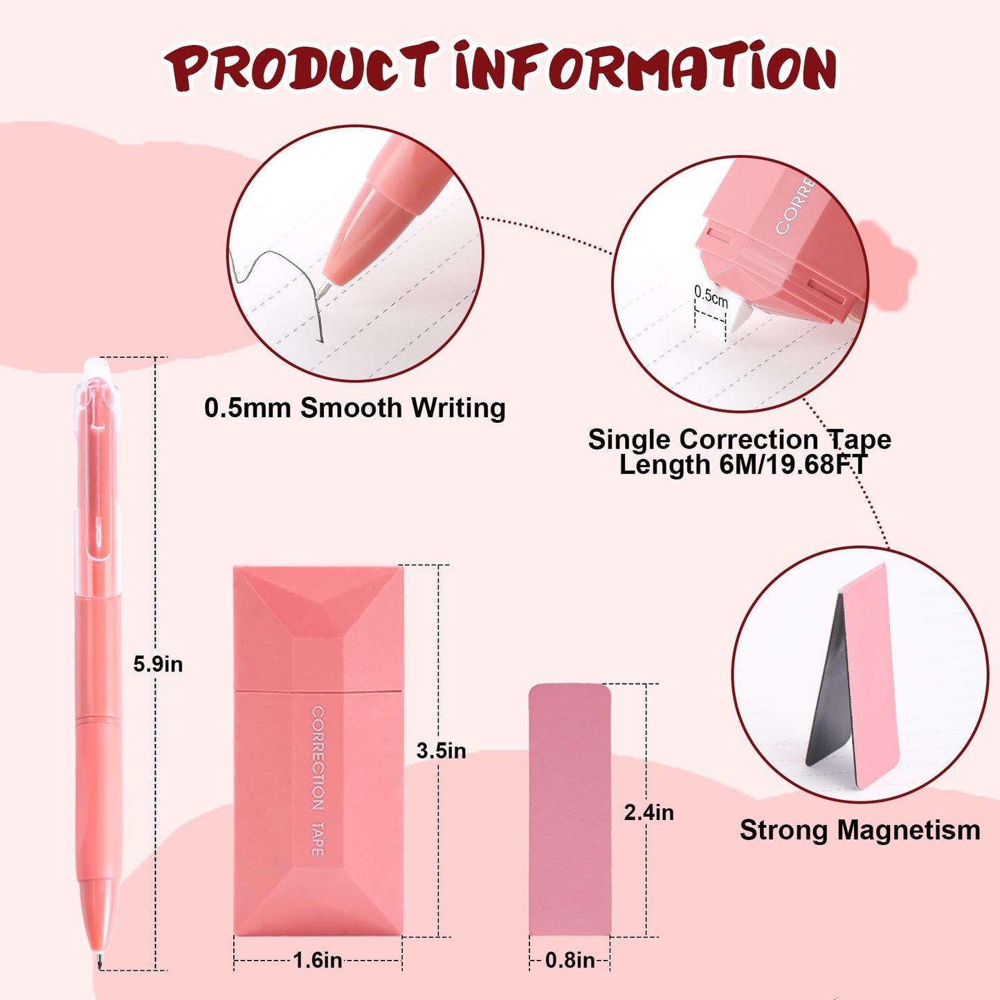 Aesthetic School Supplies with Sticky Notes Set Gel Pens Correction Tapes Sticky Index Tabs Magnetic Bookmarks, College School Supplies Stationery Kit for Students Stationary College Essentials (Pink)