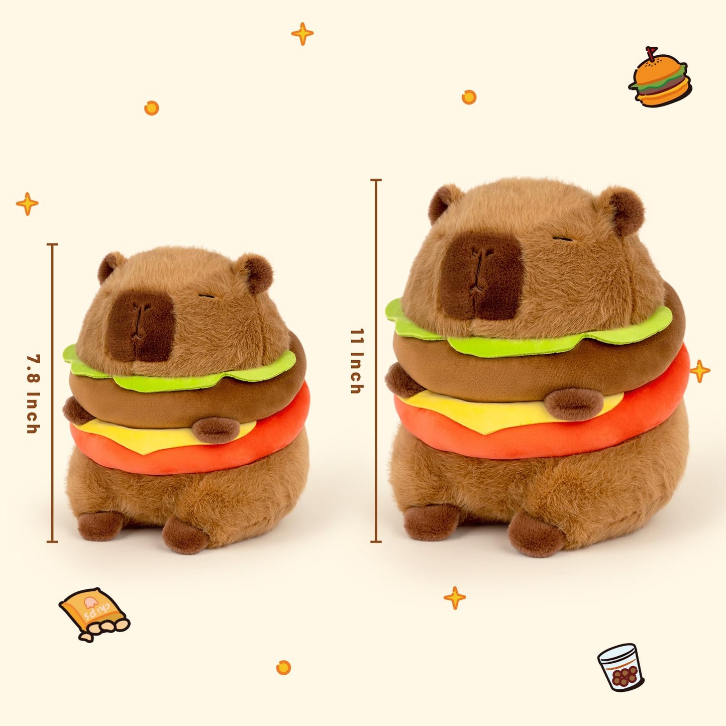 Wanwu World Hamburger Capybara Stuffed Animals (11in)