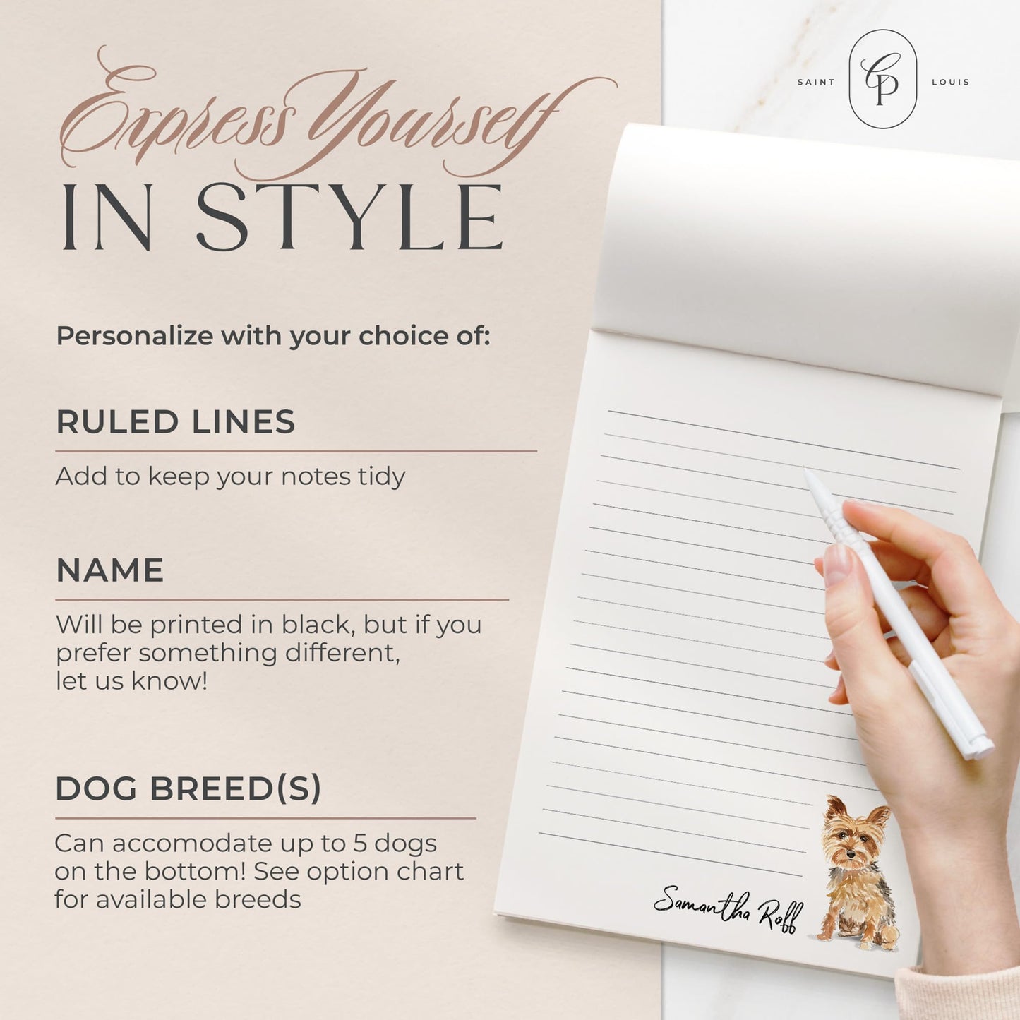 Personalized Stationery Dog Themed Note Pads, Choose from 85 Breeds Dog Stationery Set, Personalized Notepads for Dog Lovers, as Gift or To-do List Stationary, Lined/Unlined Custom Notepads - Dogs Pad