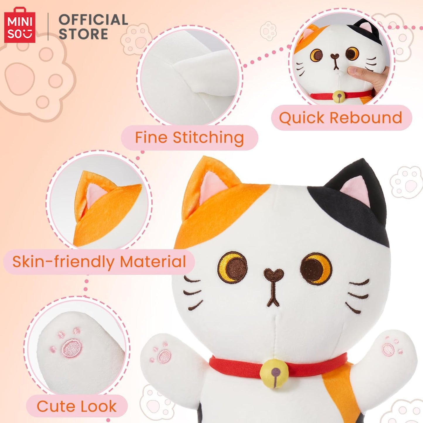 MINISO Long Cat Plush Pillow Kitten Body Pillow Stuffed Animals Soft Throw Sleeping Pillow Kawaii Cuddle Cartoon Stuffed Plush Toy for Kids Boys Girls, 20"