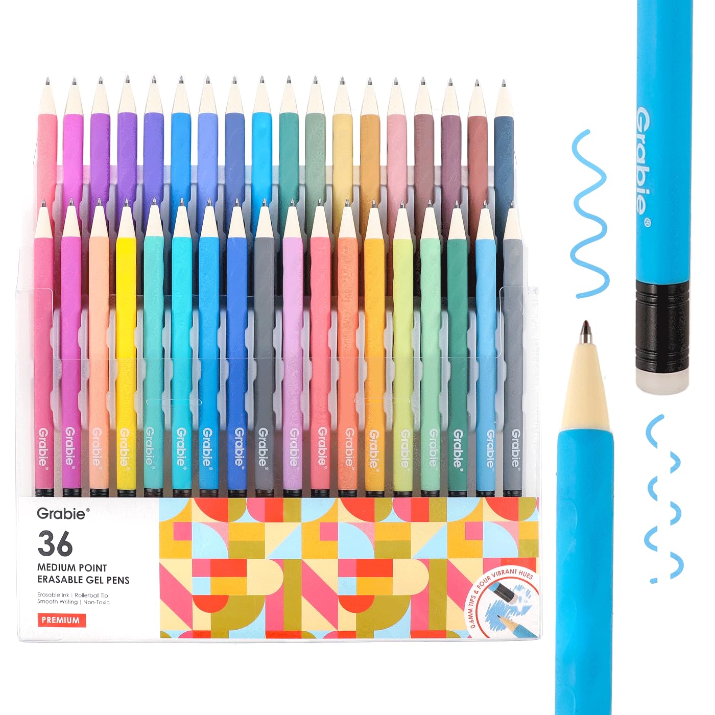 Grabie Erasable Gel Pens, 36 Colors Erasable Pens, Make Mistakes Disappear Colored Pens, Assorted Color Inks for Drawing Writing Planner,Gel Pens for Coloring