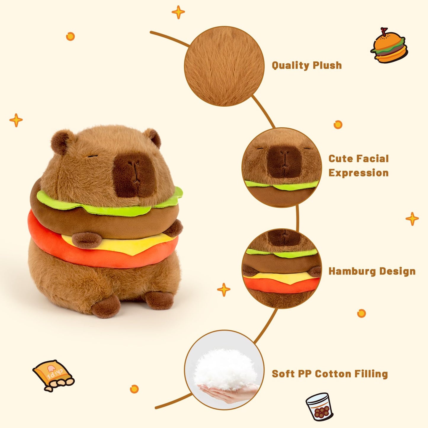 Wanwu World Hamburger Capybara Stuffed Animals (11in)