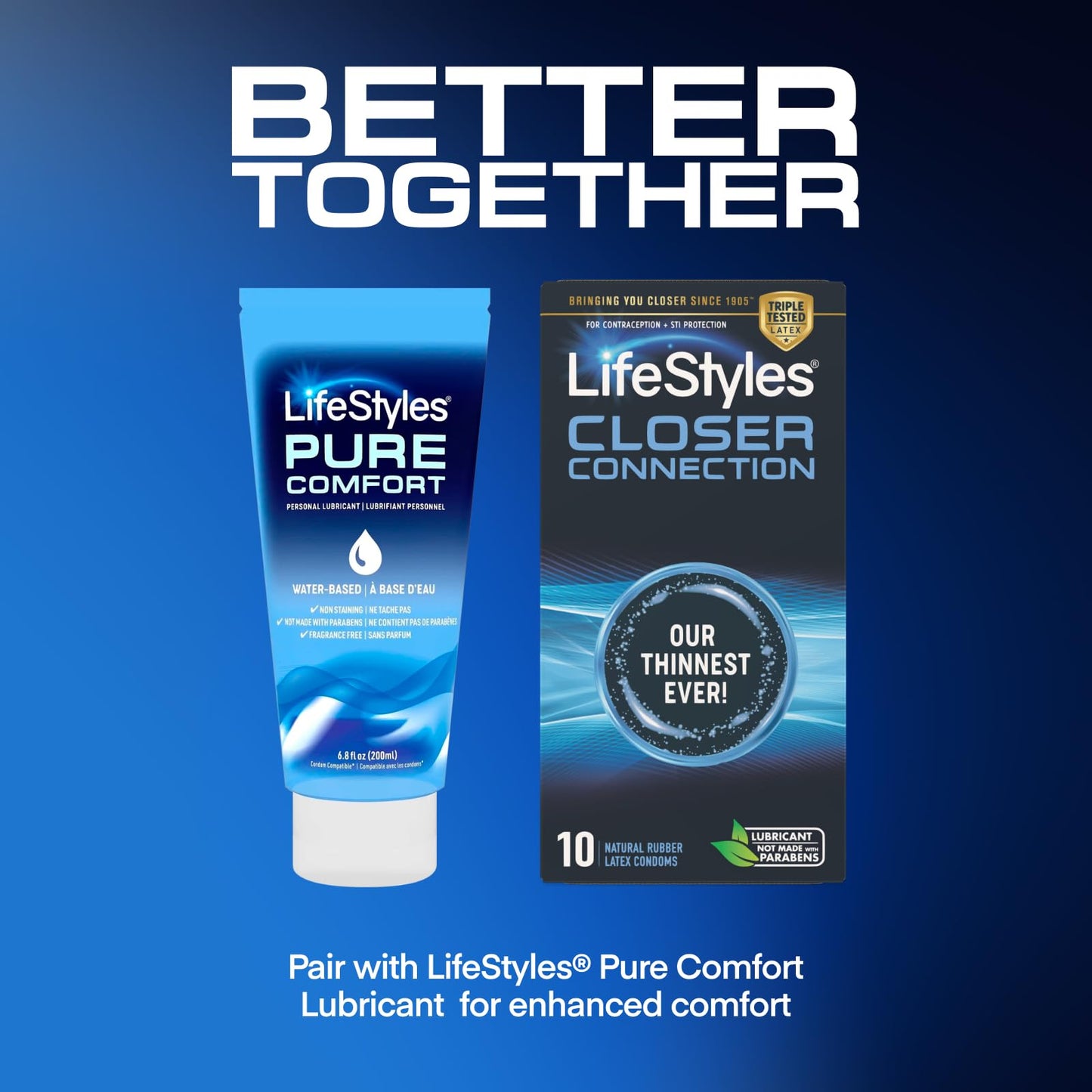 LifeStyles Closer Connection Natural Rubber and Lubricated Thin Latex Condoms, 10 Count, Triple Tested (Pack of 1)