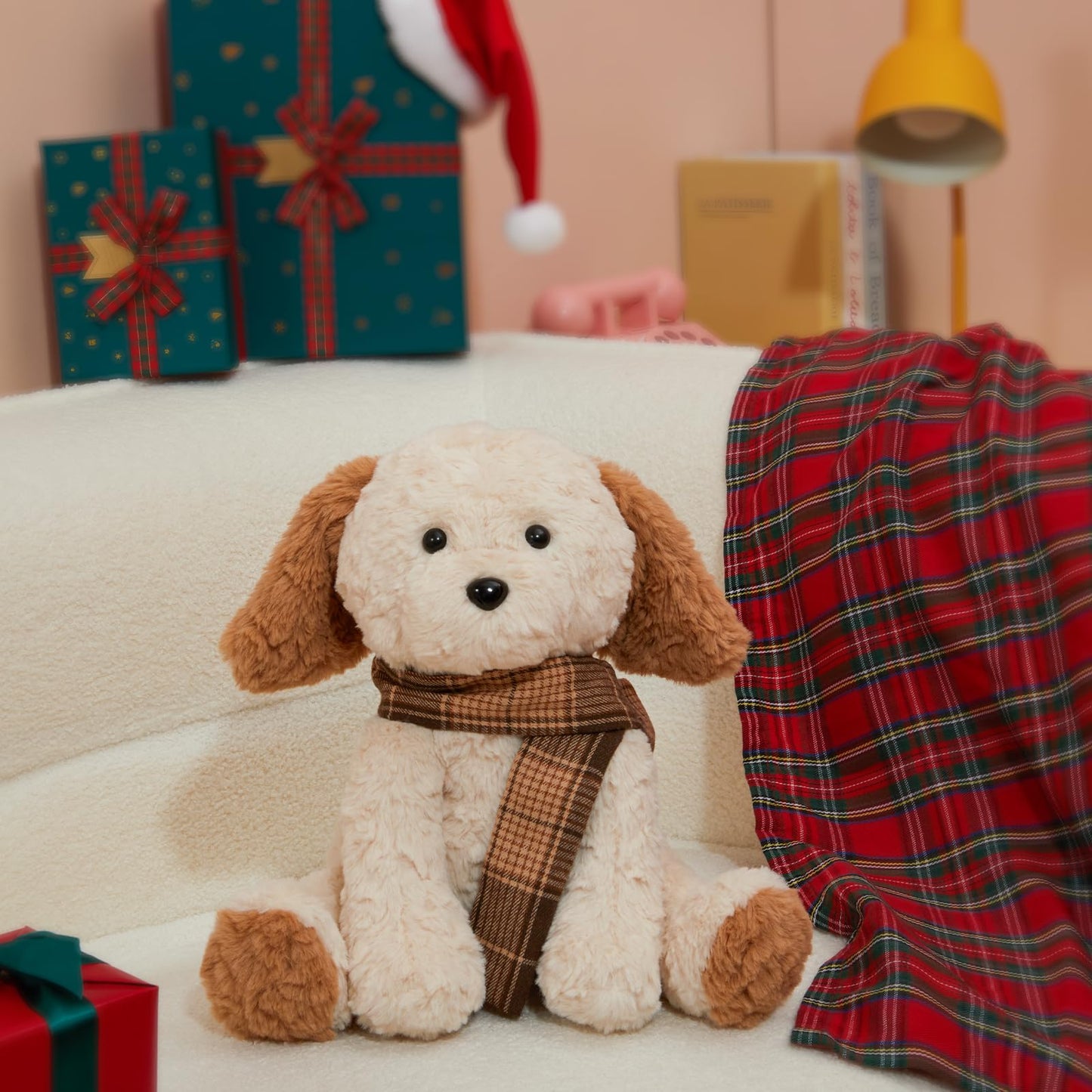 MINISO 10.5" Dog Puppy Stuffed Animal with Scarf Ultra-Soft Cuddle Cartoon Stuffed Plush Toy for Kids Boys Girls
