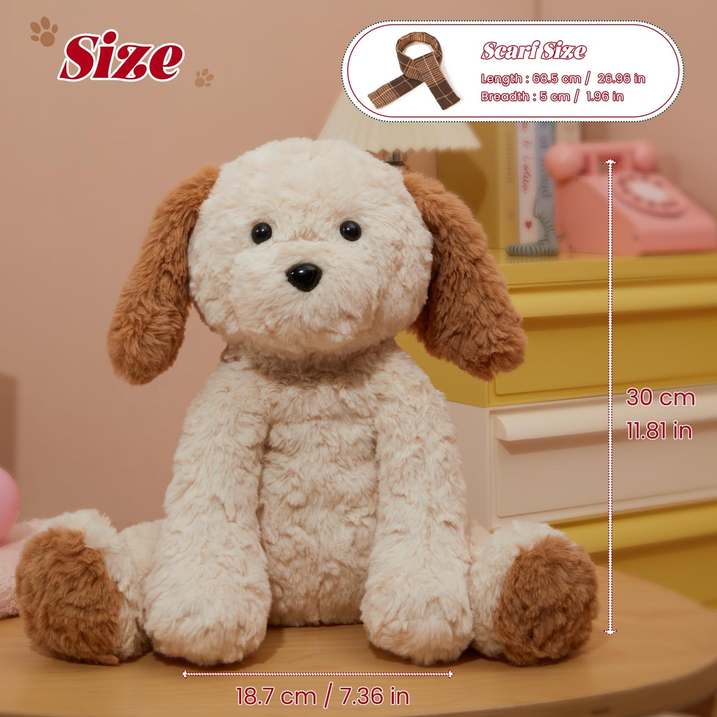 MINISO 10.5" Dog Puppy Stuffed Animal with Scarf Ultra-Soft Cuddle Cartoon Stuffed Plush Toy for Kids Boys Girls