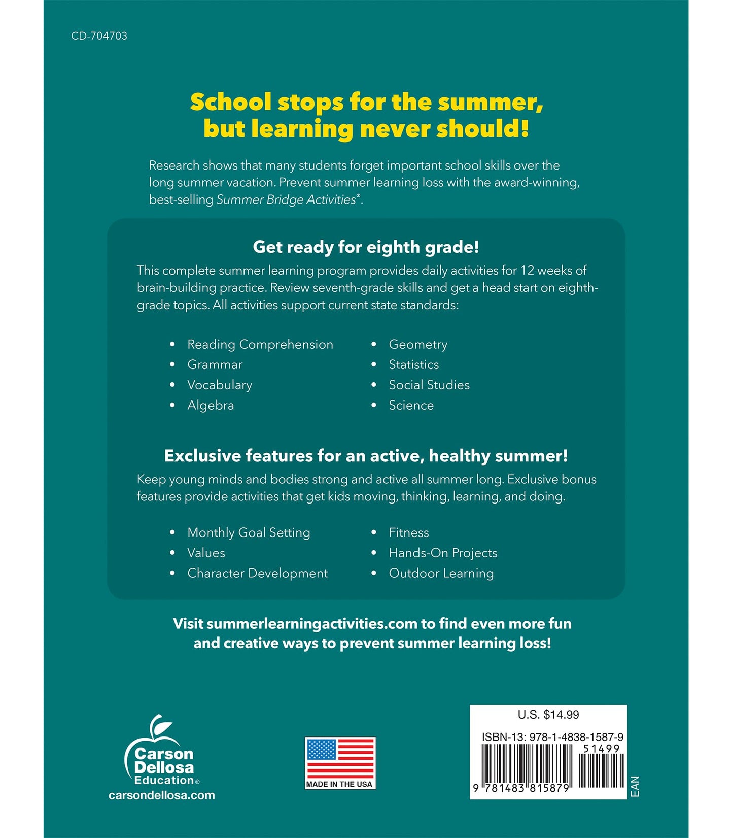 Summer Bridge Activities 7th Grade to 8th Grade Workbooks All Subjects, Math, Language Arts, Science, Social Studies, Fitness, Seventh & Eighth Grade With Flash Cards, eBooks & More (Volume 9)