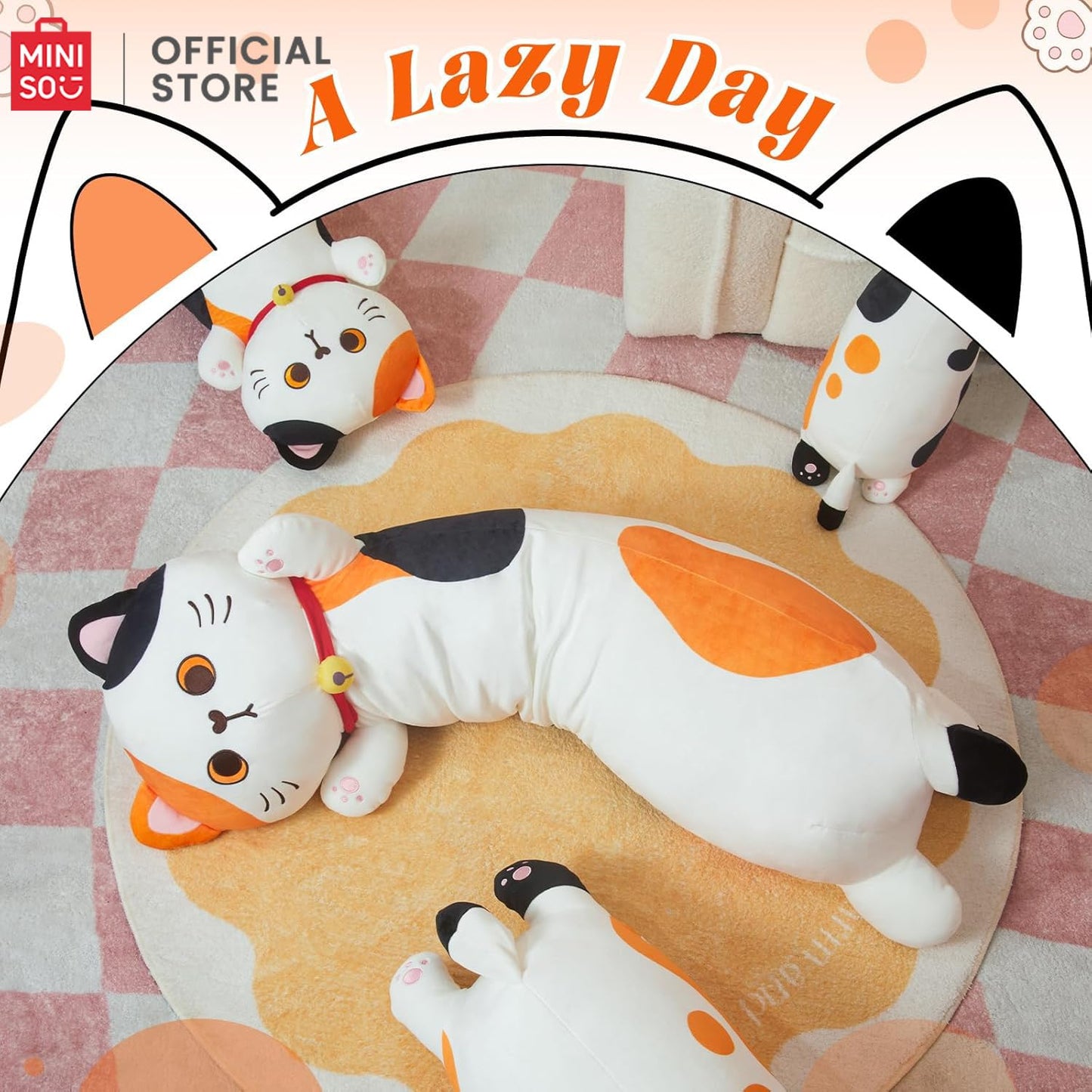 MINISO Long Cat Plush Pillow Kitten Body Pillow Stuffed Animals Soft Throw Sleeping Pillow Kawaii Cuddle Cartoon Stuffed Plush Toy for Kids Boys Girls, 20"
