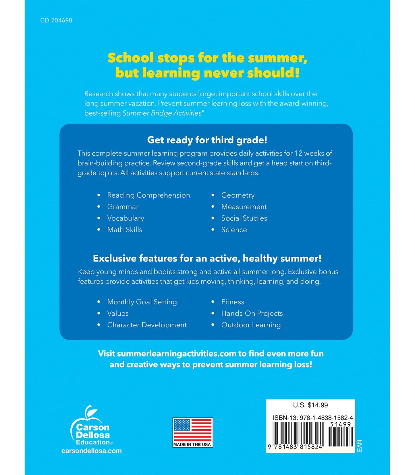 Summer Bridge Activities 2nd to 3rd Grade Workbooks, Activity Book With Math, Reading Comprehension, Science, Fitness, Social Studies, Writing Practice, and Flash Cards (Volume 4)