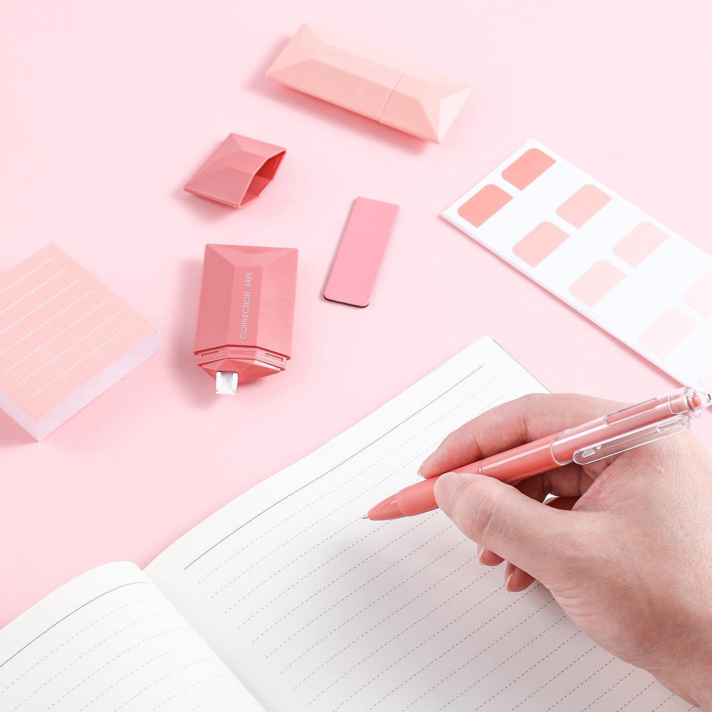 Aesthetic School Supplies with Sticky Notes Set Gel Pens Correction Tapes Sticky Index Tabs Magnetic Bookmarks, College School Supplies Stationery Kit for Students Stationary College Essentials (Pink)