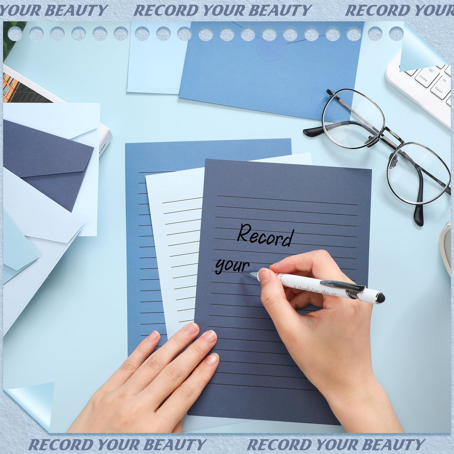 100 Pcs Stationery Lined Stationery Paper and Envelopes Set Includes 50 Letter Writing Paper and 50 Envelope for Office, 5.5 x 8.25 Inch(Blue)
