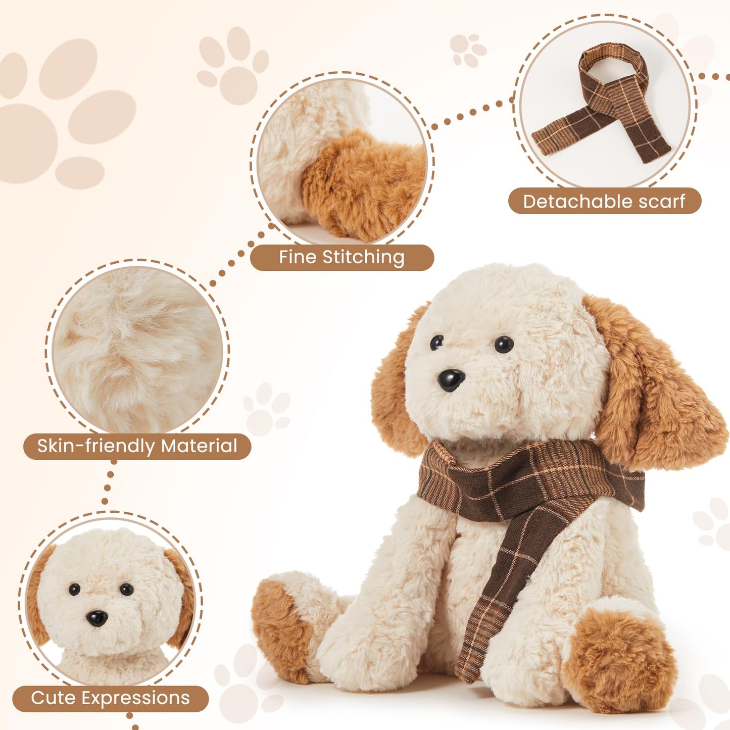 MINISO 10.5" Dog Puppy Stuffed Animal with Scarf Ultra-Soft Cuddle Cartoon Stuffed Plush Toy for Kids Boys Girls