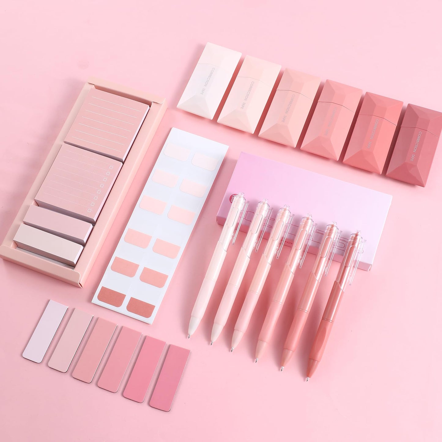 Aesthetic School Supplies with Sticky Notes Set Gel Pens Correction Tapes Sticky Index Tabs Magnetic Bookmarks, College School Supplies Stationery Kit for Students Stationary College Essentials (Pink)