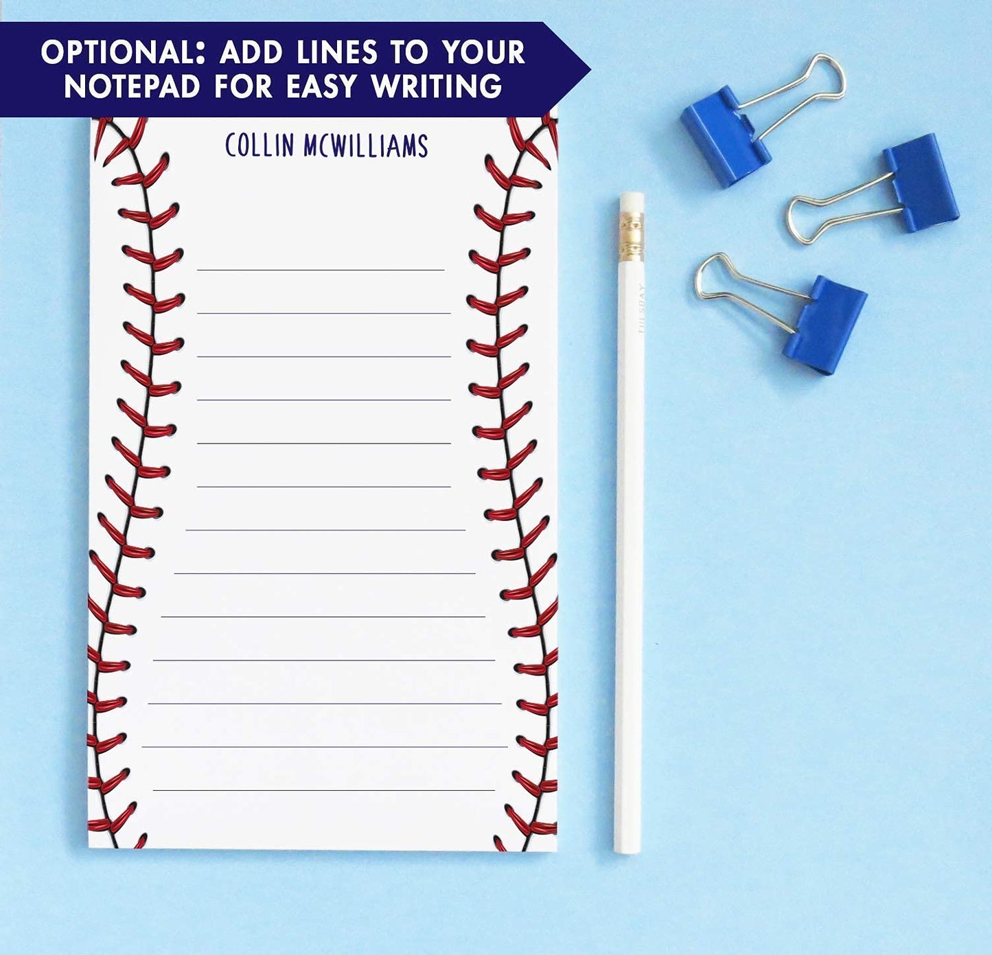 Baseball Notepad Set, Personalized Baseball Stationary Paper with Envelopes Set for Writing Letters, Personalized Stationary for Boys Stationary set with Envelopes, Size 5.5in x 8.5in, 50 Sheets