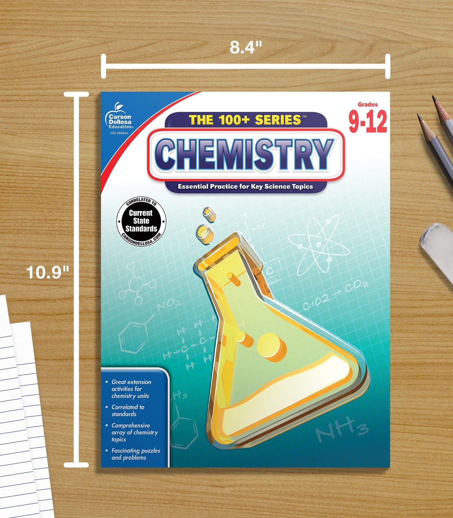 Carson Dellosa The 100 Series Chemistry Workbook, Science Book for Grades 9-12, Periodic Table, Atomic Structure, Scientific Notation, and More, Classroom or Homeschool Curriculum (Volume 4)