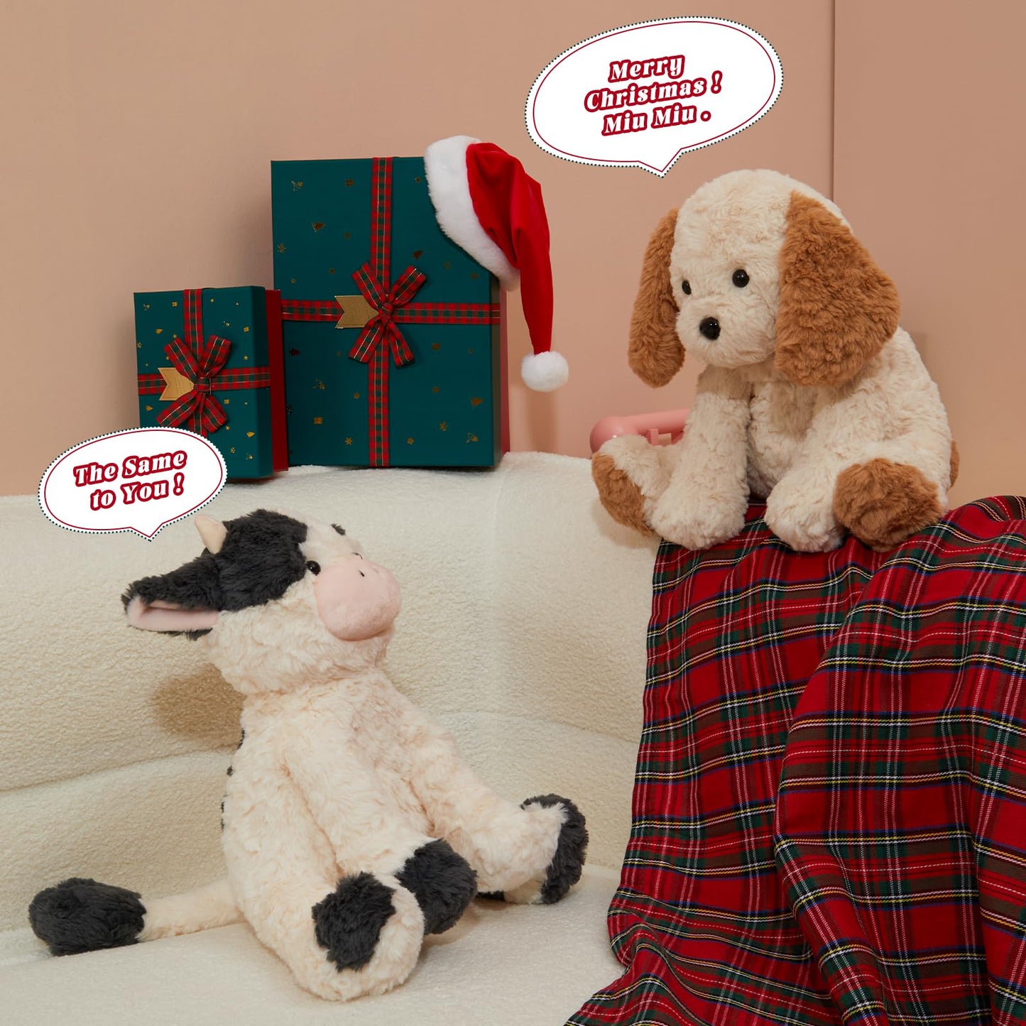 MINISO 10.5" Dog Puppy Stuffed Animal with Scarf Ultra-Soft Cuddle Cartoon Stuffed Plush Toy for Kids Boys Girls