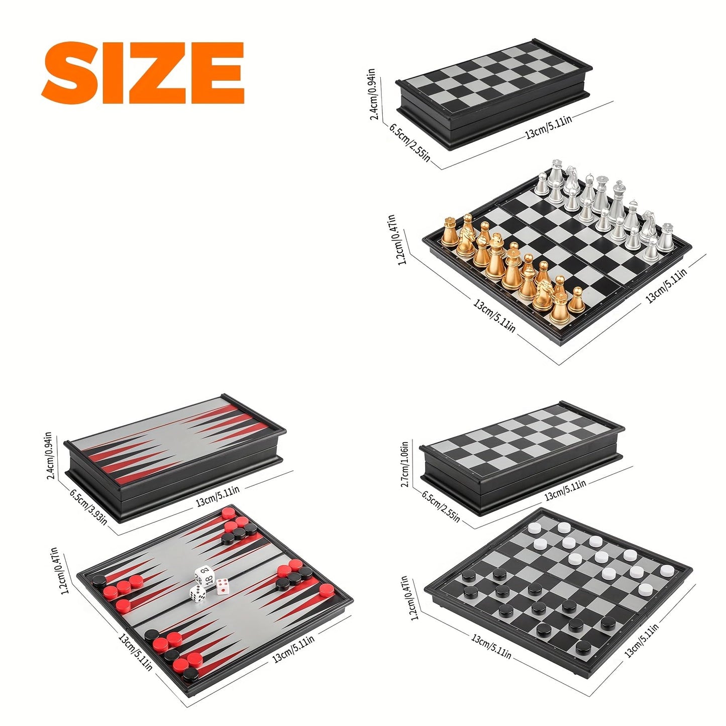 FVANTIME Chess Board Game Set Mini Magnetic Chess Kit Table Game with Folding Case 5'' Portable 3 in 1 Chess Checkers Backgammon Set Travel Game 2 Players