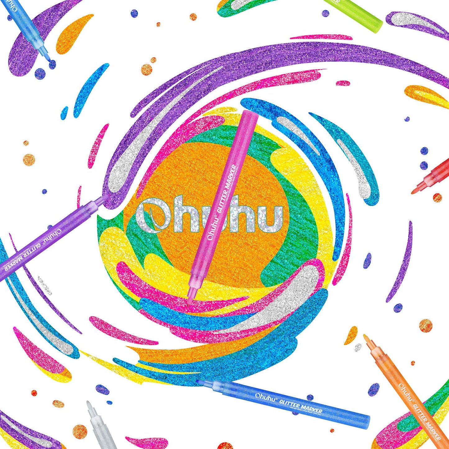 Ohuhu Glitter Markers Pen: 12 Glitter Colors Metallic Shimmer Marker Fine Tip Water-based Ink for Kids Adults DIY Crafts Greeting Birthday Cards Making Mugs Wood