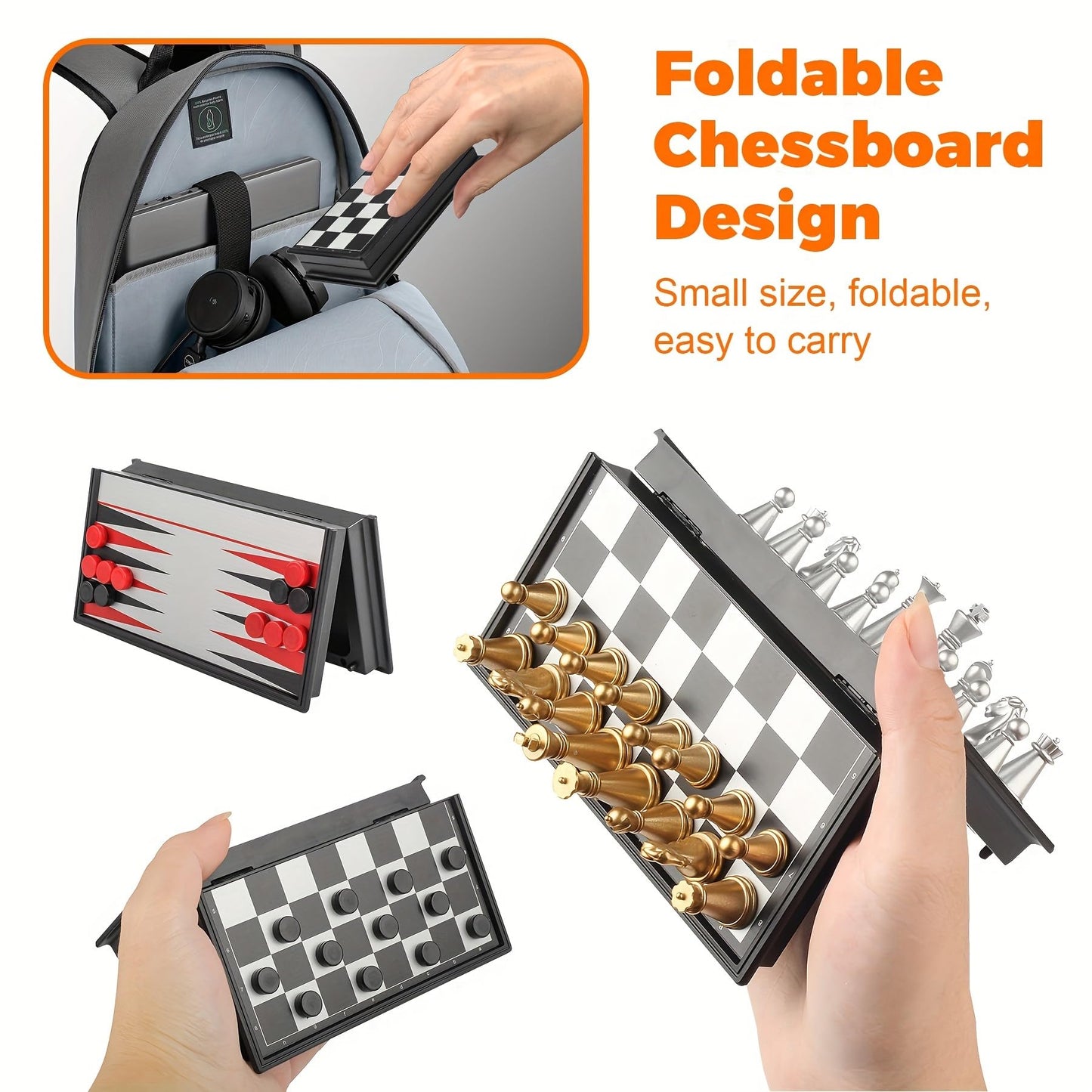 FVANTIME Chess Board Game Set Mini Magnetic Chess Kit Table Game with Folding Case 5'' Portable 3 in 1 Chess Checkers Backgammon Set Travel Game 2 Players