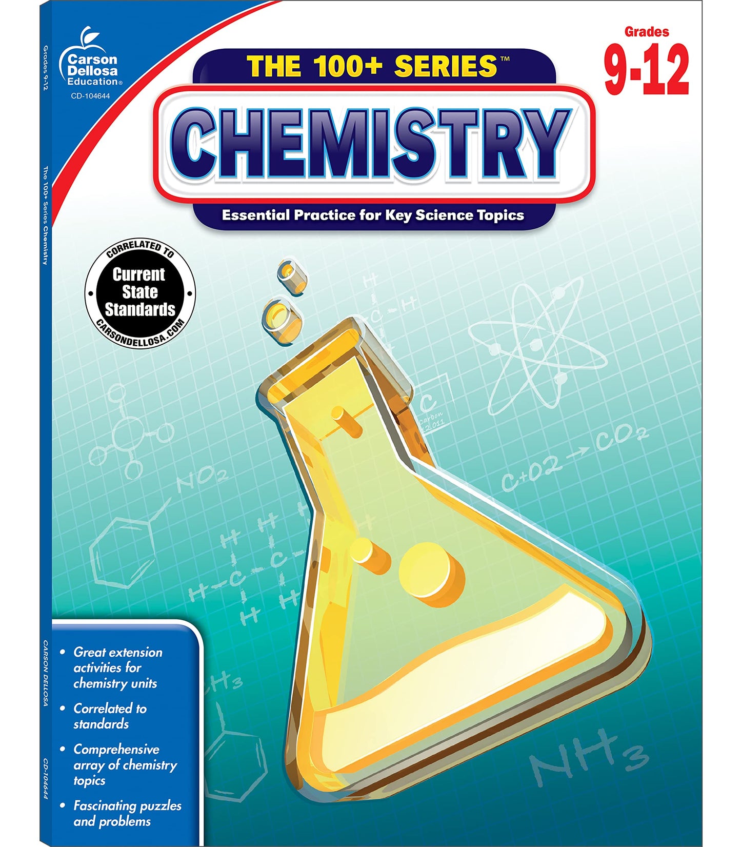 Carson Dellosa The 100 Series Chemistry Workbook, Science Book for Grades 9-12, Periodic Table, Atomic Structure, Scientific Notation, and More, Classroom or Homeschool Curriculum (Volume 4)