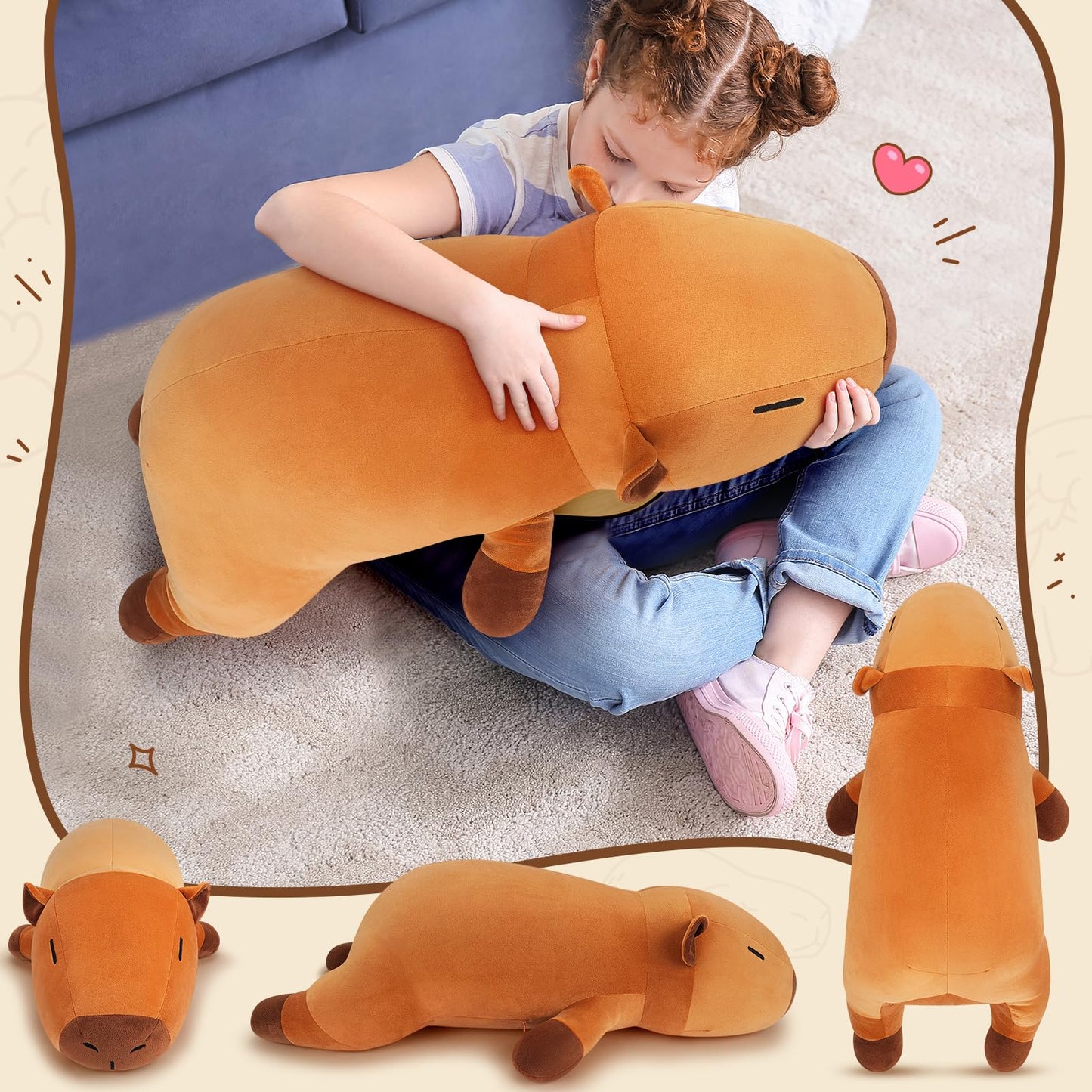 30'' Giant Capybara Plush Stuffed Animal- Capybara Plush Pillow Plushies, Large Sleeping Capybara Plush Toy, Cute Hugging Capybara Stuffed Animal, Birthday Gifts for Kids Girls Boys