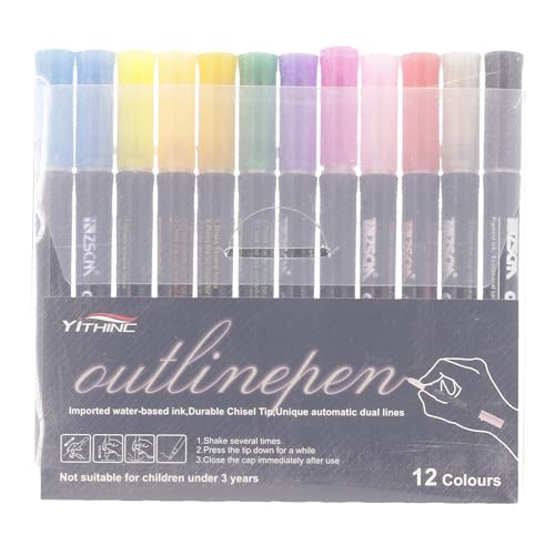 Outline Shimmer Markers, 12 Glitter Metallic Gel Pens for Coloring, Tween Teen Girl Birthday Gifts Trendy Stuff, Cool Fun Art Crafts School Journaling Supplies for Kids Girls Ages 4 8 10 16 Year Old
