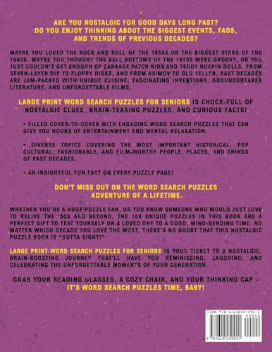 Large Print Word Search Puzzles for Seniors: Over 100 Puzzles With Nostalgia From The 50s, 60s, 70s And The 80s for Older Adults and Seniors (Perfect ... Citizens) (Cognitive Games for Seniors)