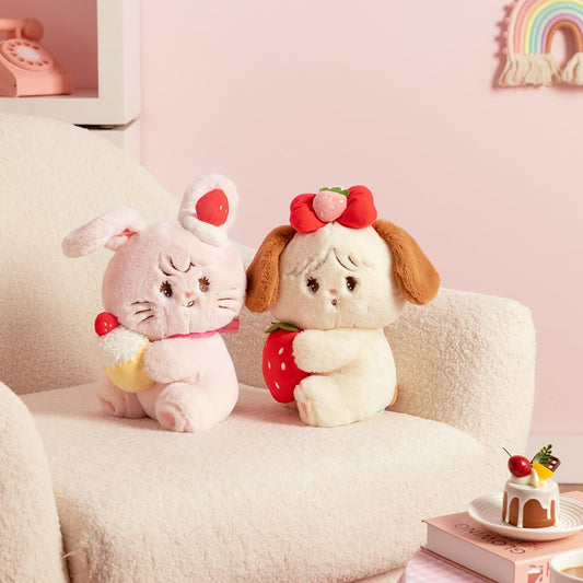 MINISO Mikko Strawberry Squad Series Plush Toy,Kawaii Sitting Bunny Cammy Stuffed Animals, Soft Plush Dolls Cute Cartoon Cross-Dressing Gifts for Girls Birthday