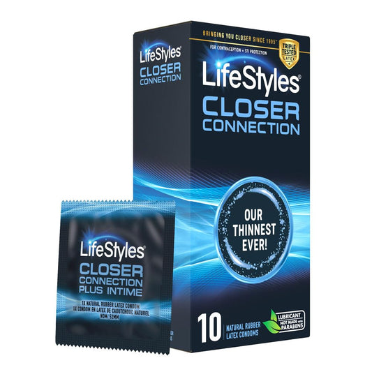 LifeStyles Closer Connection Natural Rubber and Lubricated Thin Latex Condoms, 10 Count, Triple Tested (Pack of 1)