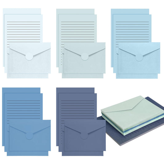 100 Pcs Stationery Lined Stationery Paper and Envelopes Set Includes 50 Letter Writing Paper and 50 Envelope for Office, 5.5 x 8.25 Inch(Blue)