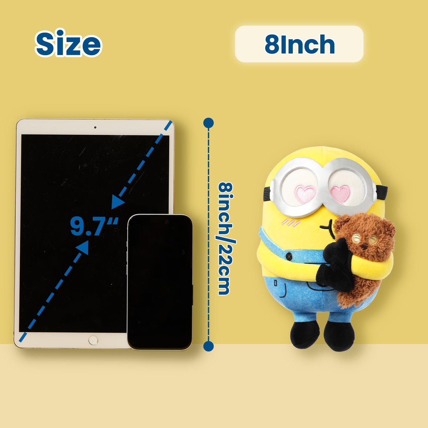MINISO 8" Minions Stuffed Animals Plush Toys, Cute Sleeping Bedding Stuffed Animals Kawaii Plushies Pillow for Kids (Bob+Tim)