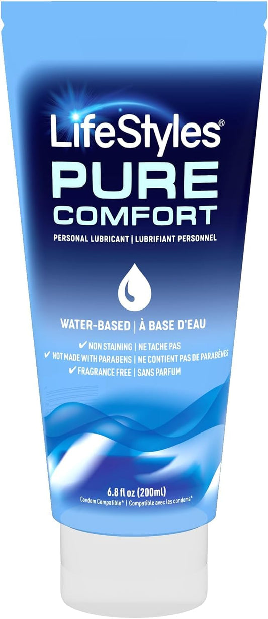 Lifestyles Pure Comfort Water Based Lube, 6.8 fl oz,1 Pack, pH-Balanced, Transparent, Fragrance-Free, Paraben-Free Personal Lubricant
