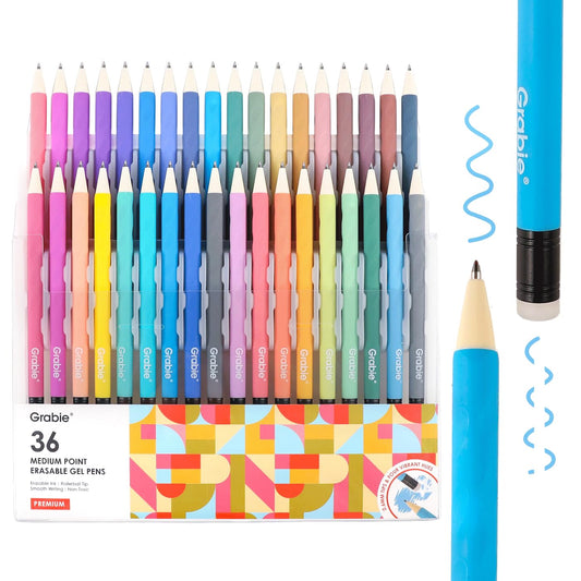 Grabie Erasable Gel Pens, 36 Colors Erasable Pens, Make Mistakes Disappear Colored Pens, Assorted Color Inks for Drawing Writing Planner,Gel Pens for Coloring