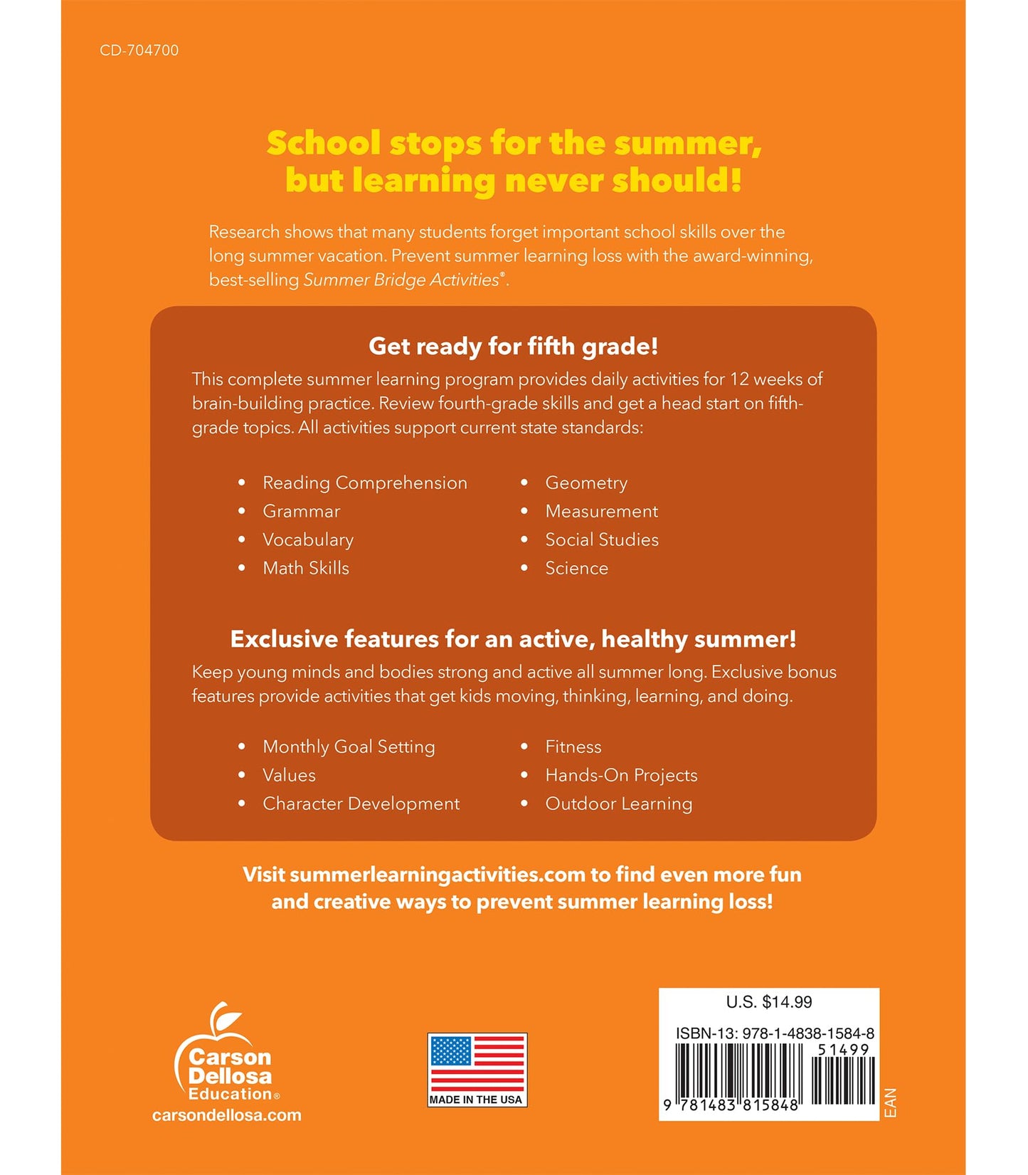 Summer Bridge Activities 4th to 5th Grade Workbooks All Subjects, Activity Book With Math, Reading Comprehension, Science, Fitness, Social Studies, Writing Practice, and Flash Cards (Volume 6)