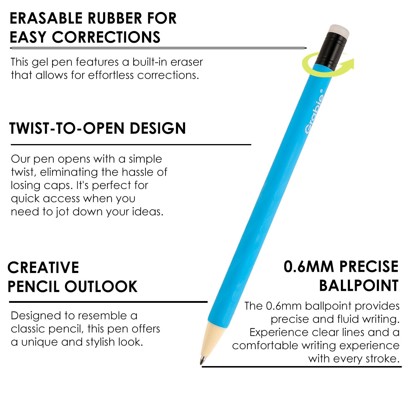 Grabie Erasable Gel Pens, 36 Colors Erasable Pens, Make Mistakes Disappear Colored Pens, Assorted Color Inks for Drawing Writing Planner,Gel Pens for Coloring