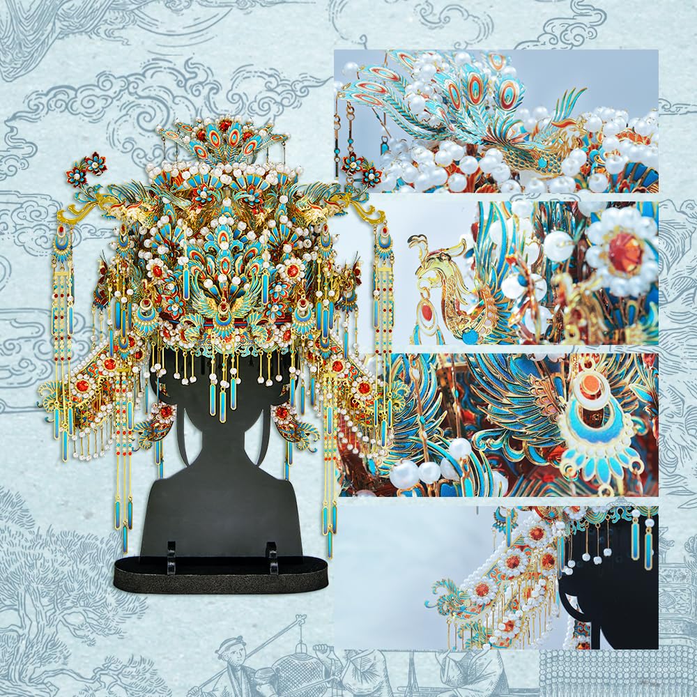 Piececool 3D Metal Puzzles for Adults, Chinese Kingfisher Phoenix Tiara Model Kits DIY Hobbies Crafts for Adult Difficult 3D Puzzles for Women, Home Decor Family Time Best Gifts