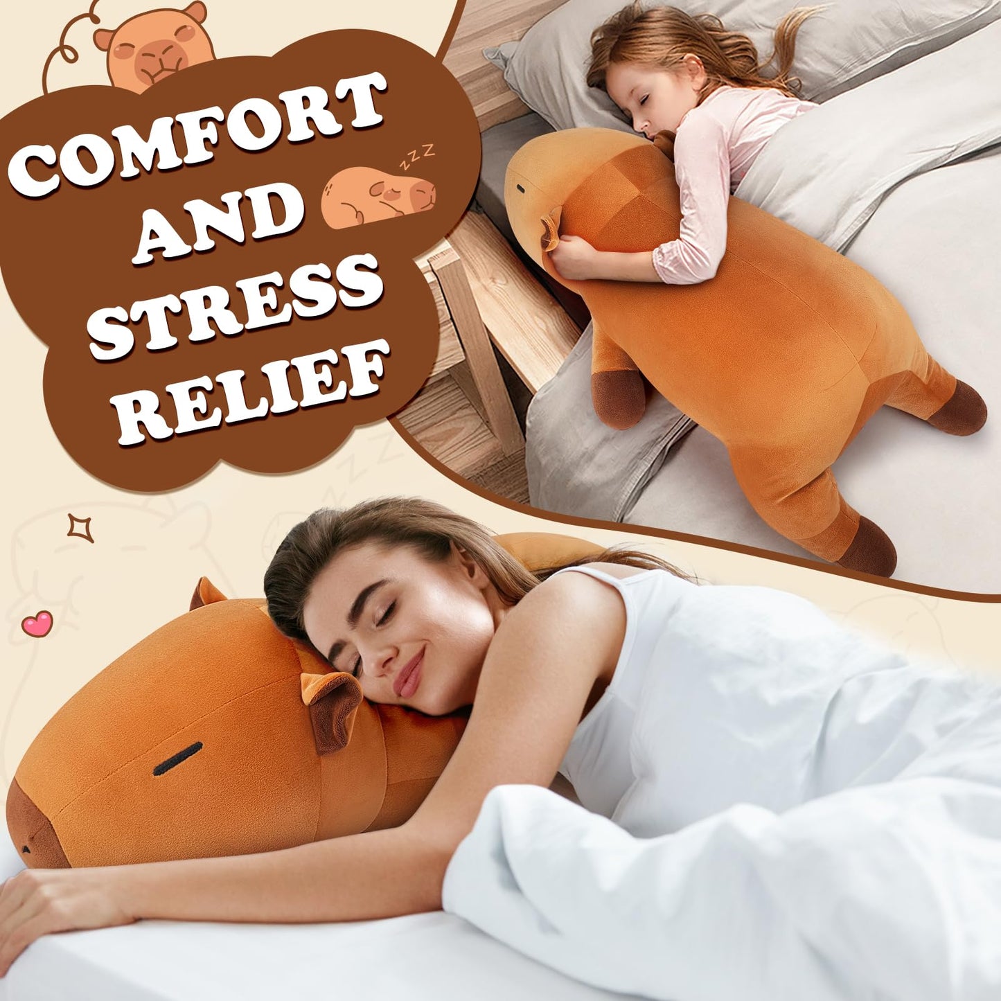 30'' Giant Capybara Plush Stuffed Animal- Capybara Plush Pillow Plushies, Large Sleeping Capybara Plush Toy, Cute Hugging Capybara Stuffed Animal, Birthday Gifts for Kids Girls Boys