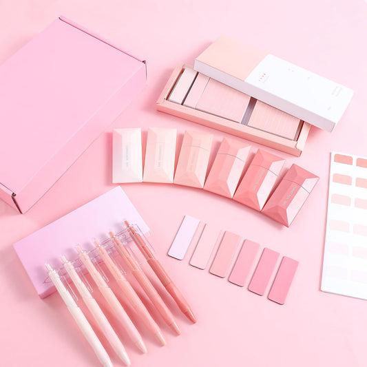 Aesthetic School Supplies with Sticky Notes Set Gel Pens Correction Tapes Sticky Index Tabs Magnetic Bookmarks, College School Supplies Stationery Kit for Students Stationary College Essentials (Pink)